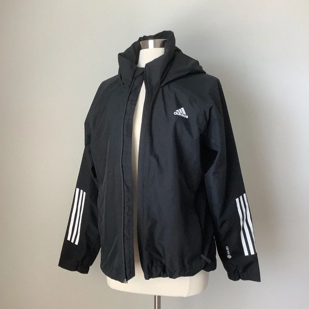 Adidas Women's 3-Stripes Rain Rdy Jacket Black H65759 Flaw: Missing Zipper Pull - Picture 2 of 14